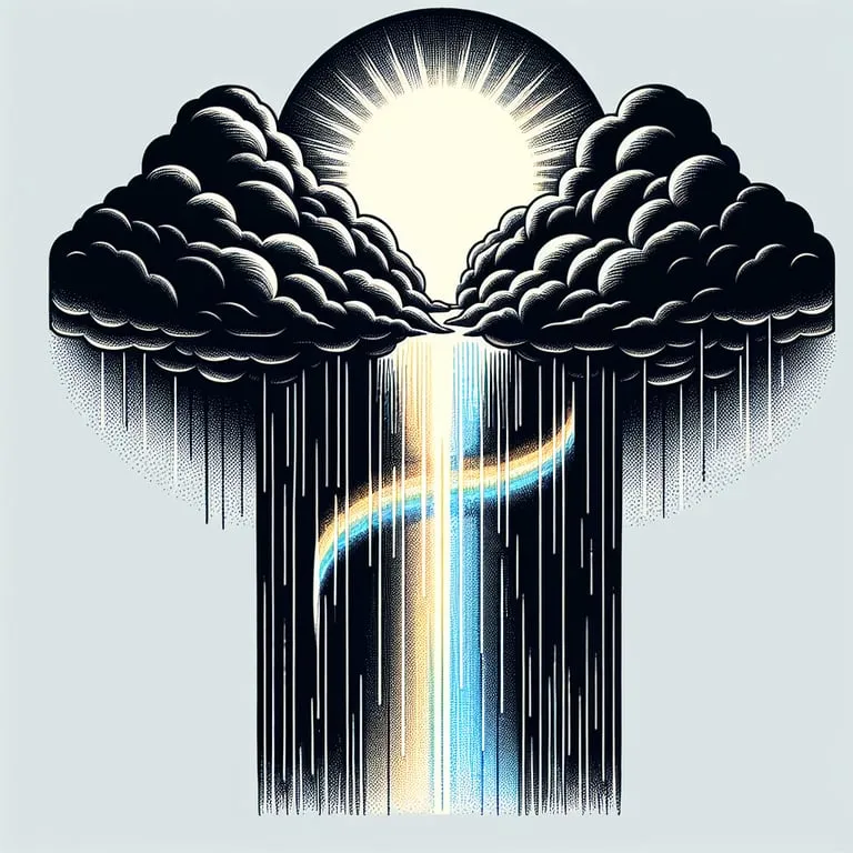 꿈에서 구름 사이로 빛이 비치는 장면 희망과 계시를 상징