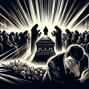 장례식장에서 대성통곡하며 서럽게 우는 꿈: 막혔던 일이 뚫리고 소원이 성취되어 기뻐할 일이 생길 징조
