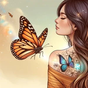 화려한 호랑나비가 어깨나 손에 앉는 꿈: 사랑하는 사람과 인연을 맺거나 명예로운 자리에 오르게 될 길몽