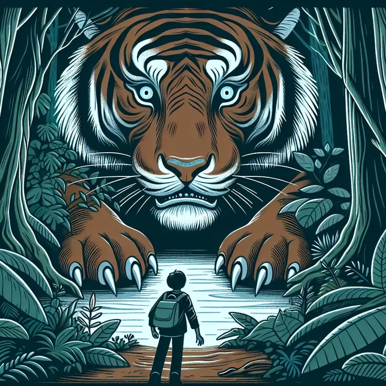 산속에서 호랑이를 만나 무서워 떠는 꿈: 감당하기 힘든 권력자나 상사를 만나 심리적 압박을 받음