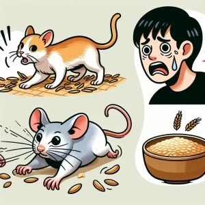 쥐가 곳간의 곡식을 갉아먹거나 훔치는 꿈: 재산이 야금야금 줄어들거나 도둑이 들 수 있으니 주의