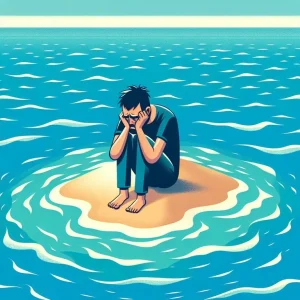 무인도에 홀로 남겨져 외로워하는 꿈 해몽: 주변 사람들과 소통이 단절되어 고독감을 느끼거나 왕따 걱정