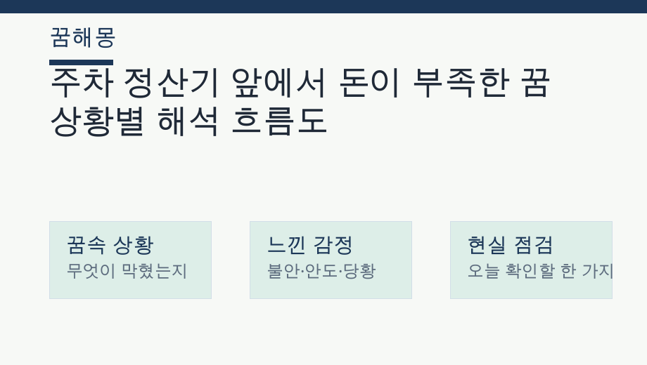 주차 정산기 앞에서 돈이 부족한 꿈 상황별 해석 흐름도